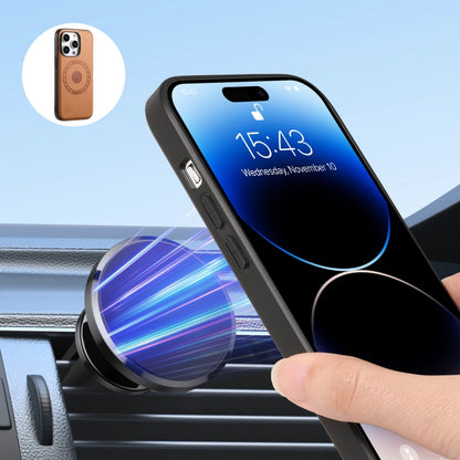 For iPhone 14 Plus Denior Cowhide Texture Leather MagSafe Detachable Wallet Phone Case(Khaki) - iPhone 14 Plus Cases by Denior | Online Shopping UK | buy2fix