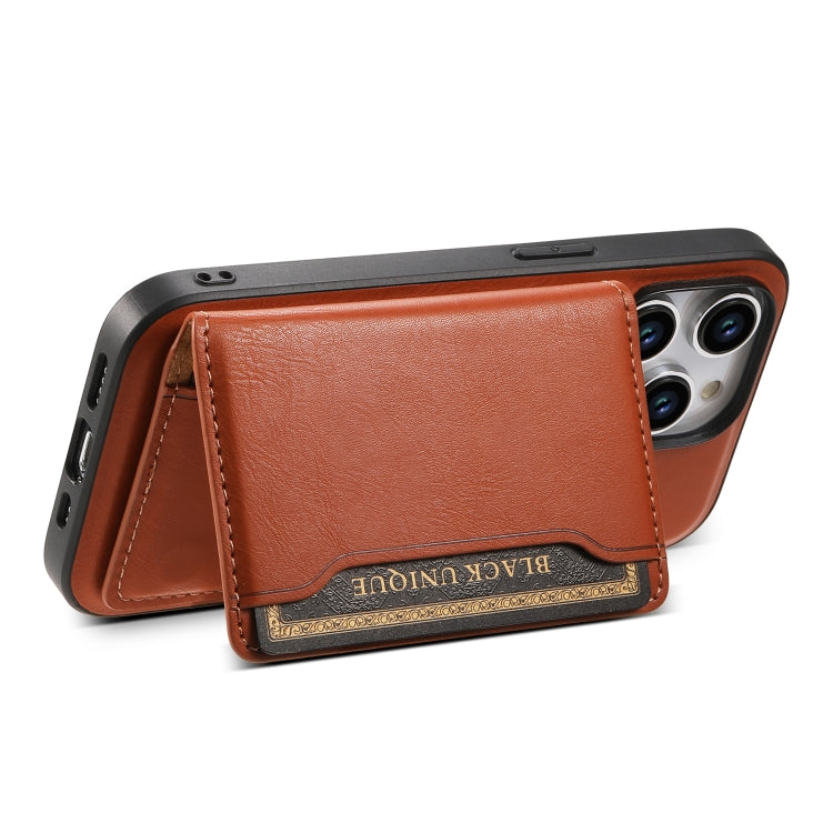 For iPhone 12 Pro Denior Cowhide Texture Leather MagSafe Detachable Wallet Phone Case(Brown) - iPhone 12 / 12 Pro Cases by Denior | Online Shopping UK | buy2fix