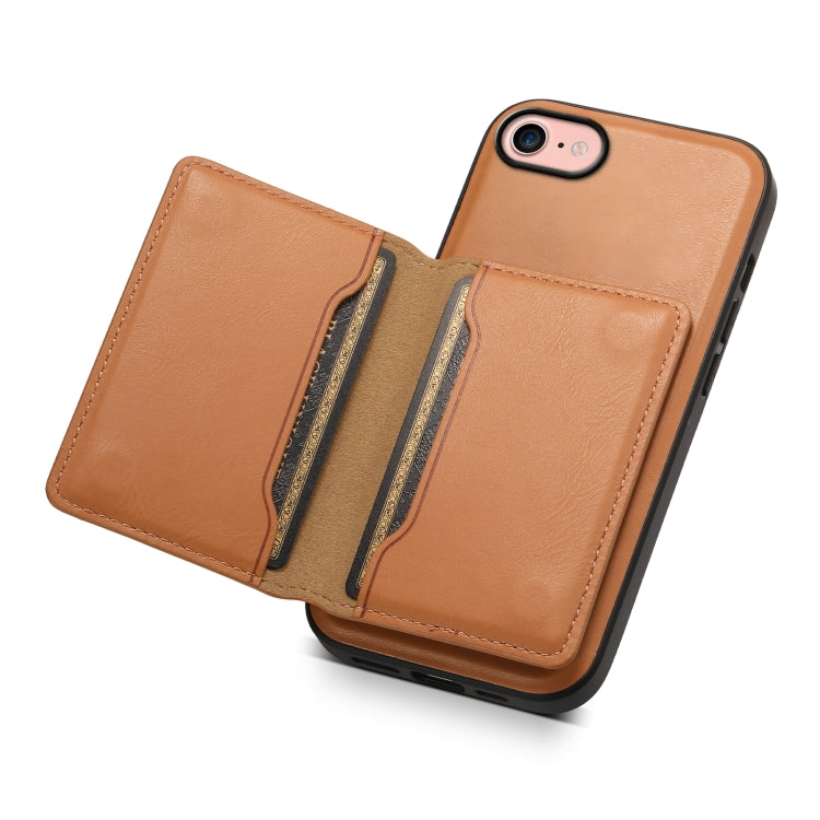 For iPhone SE 2022/2020/8/7 Denior Cowhide Texture Leather MagSafe Detachable Wallet Phone Case(Khaki) - iPhone SE 2022 / 2020 / 8 / 7 Cases by Denior | Online Shopping UK | buy2fix