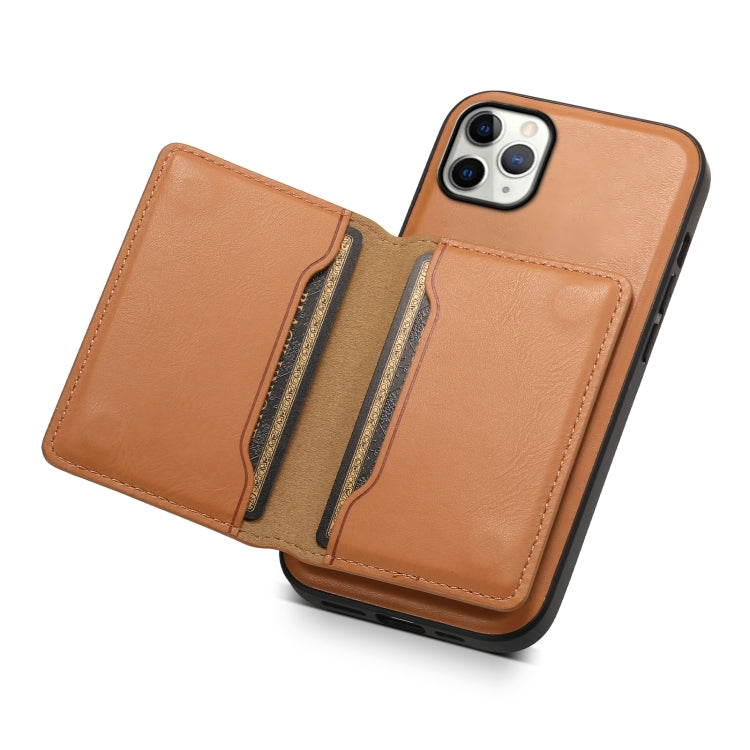 For iPhone 11 Pro Max Denior Cowhide Texture Leather MagSafe Detachable Wallet Phone Case(Khaki) - iPhone 11 Pro Max Cases by Denior | Online Shopping UK | buy2fix