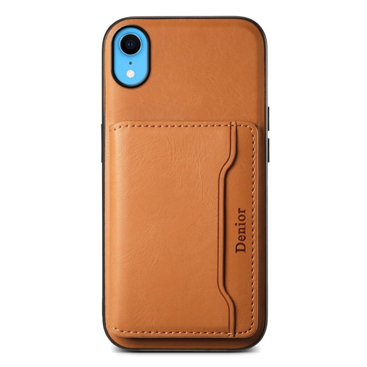 For iPhone XR Denior Cowhide Texture Leather MagSafe Detachable Wallet Phone Case(Khaki) - More iPhone Cases by Denior | Online Shopping UK | buy2fix