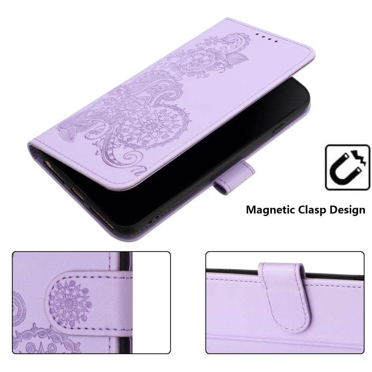 For Google Pixel 9 Pro Datura Flower Embossed Flip Leather Phone Case(Purple) - Google Cases by buy2fix | Online Shopping UK | buy2fix