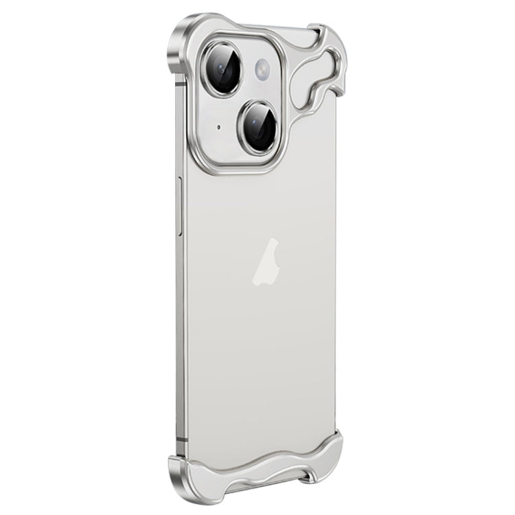 For iPhone 14 Frameless Metal Corner Pad Phone Case with Lens Film(White) - iPhone 14 Cases by buy2fix | Online Shopping UK | buy2fix