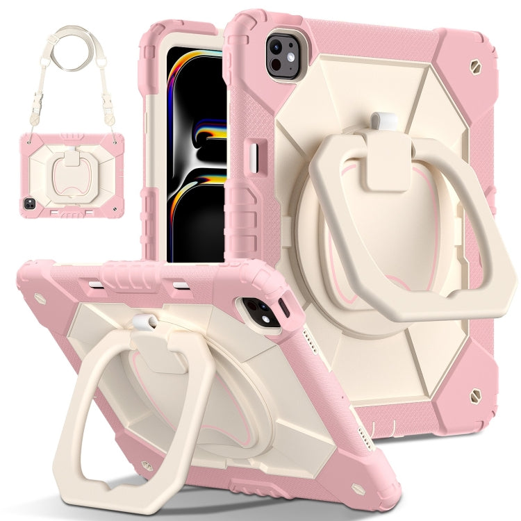 For iPad Pro 13 2024 Contrast Color Robot Silicone Hybrid PC Tablet Case(Rose Gold Beige) - iPad Pro 13 2024 Cases by buy2fix | Online Shopping UK | buy2fix