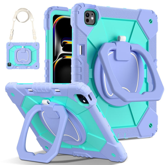 For iPad Pro 13 2024 Contrast Color Robot Silicone Hybrid PC Tablet Case(Purple Mint Green) - iPad Pro 13 2024 Cases by buy2fix | Online Shopping UK | buy2fix