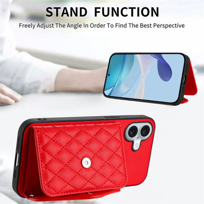 For iPhone 16 Plus Rhombic Texture Card Bag RFID Phone Case with Long Lanyard(Red) - iPhone 16 Plus Cases by buy2fix | Online Shopping UK | buy2fix