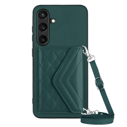 For Samsung Galaxy S24 5G Rhombic Texture Card Bag RFID Phone Case with Long Lanyard(Green) - Galaxy S24 5G Cases by buy2fix | Online Shopping UK | buy2fix