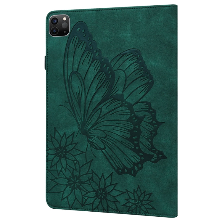 For iPad Pro 12.9 2022 / Air 13 2024 Big Butterfly Embossed Leather Tablet Case(Green) - iPad Pro 12.9 (2022/2021) Cases by buy2fix | Online Shopping UK | buy2fix