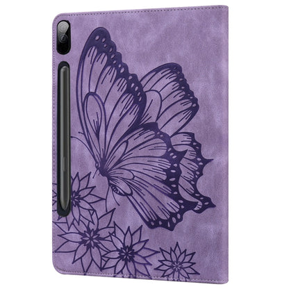 For Samsung Galaxy Tab S9 FE+ / S9+ / S8+ Big Butterfly Embossed Leather Tablet Case(Purple) - Galaxy Tab S9+ Cases by buy2fix | Online Shopping UK | buy2fix