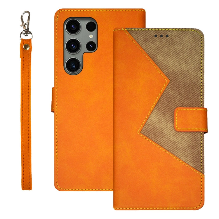 For Samsung Galaxy S24 Ultra 5G idewei Two-color Splicing Leather Phone Case(Orange) - Galaxy S24 Ultra 5G Cases by idewei | Online Shopping UK | buy2fix