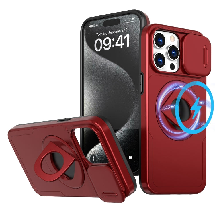 For iPhone 15 Pro Camshield MagSafe Ring Holder Armor Phone Case(Red) - More iPhone Cases by buy2fix | Online Shopping UK | buy2fix