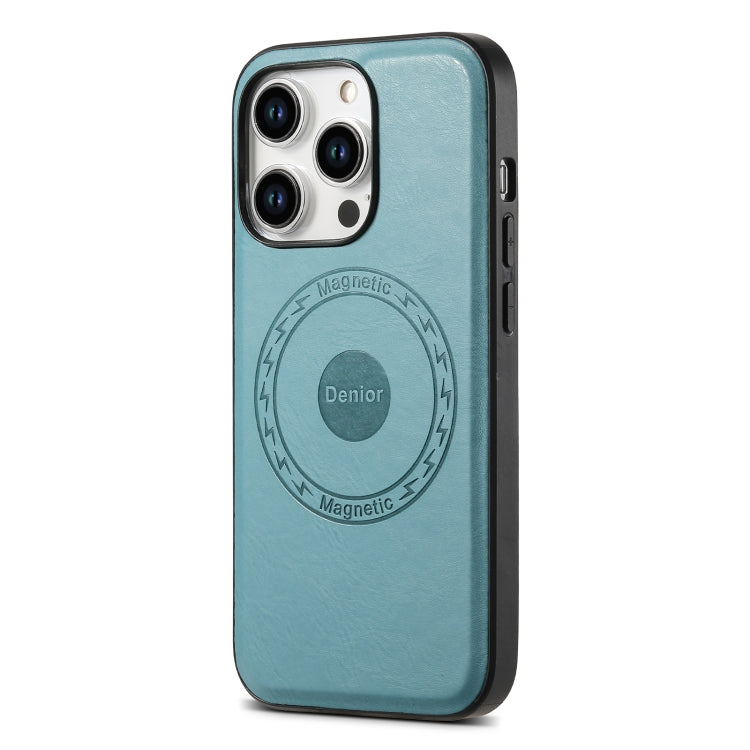 For iPhone 14/13 Denior Cowhide Texture Leather MagSafe Phone Case(Blue) - iPhone 14 Cases by Denior | Online Shopping UK | buy2fix