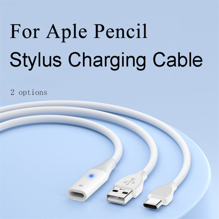 For Apple Pencil 1 USB-C / Type-C to 8 Pin Stylus Charging Cable with Indicator Light, Length:1m(White) - Pencil Accessories by buy2fix | Online Shopping UK | buy2fix