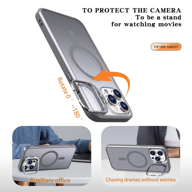 For iPhone 12 Pro Metal Invisible Camera Holder MagSafe Magnetic Phone Case(Grey) - iPhone 12 / 12 Pro Cases by buy2fix | Online Shopping UK | buy2fix