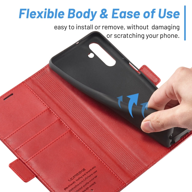 For Samsung Galaxy S24+ LC.IMEEKE Skin-friendly Card Slots Leather Phone Case(Red) - Galaxy S24+ 5G Cases by LC.IMEEKE | Online Shopping UK | buy2fix