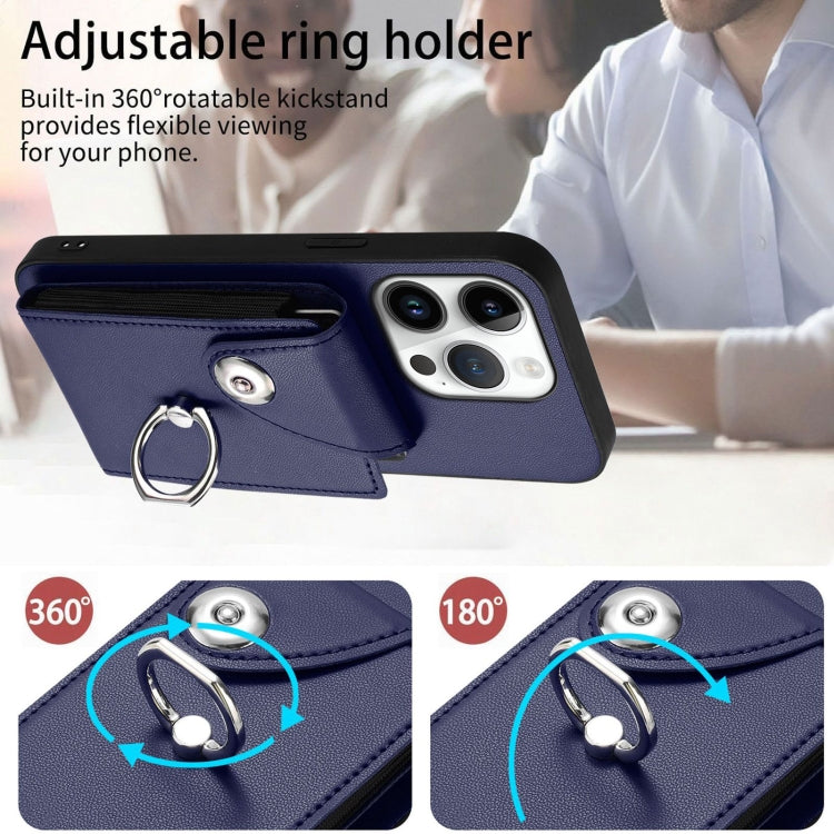 For iPhone 16 Pro Organ Card Bag Ring Holder Phone Case with Long Lanyard(Blue) - iPhone 16 Pro Cases by buy2fix | Online Shopping UK | buy2fix