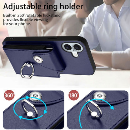 For iPhone 16 Plus Organ Card Bag Ring Holder Phone Case with Long Lanyard(Blue) - iPhone 16 Plus Cases by buy2fix | Online Shopping UK | buy2fix