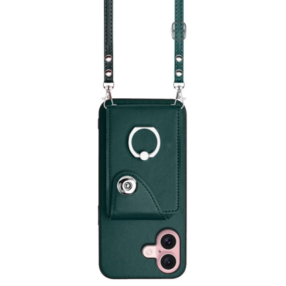 For iPhone 16 Organ Card Bag Ring Holder Phone Case with Long Lanyard(Green) - iPhone 16 Cases by buy2fix | Online Shopping UK | buy2fix