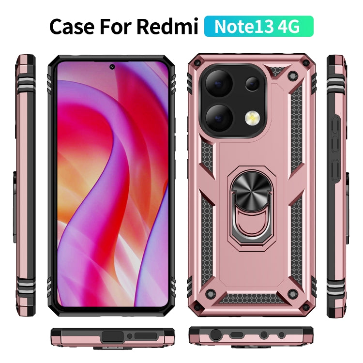 For Xiaomi Redmi Note 13 4G Shockproof TPU + PC Phone Case with Holder(Rose Gold) - Note 13 Cases by buy2fix | Online Shopping UK | buy2fix