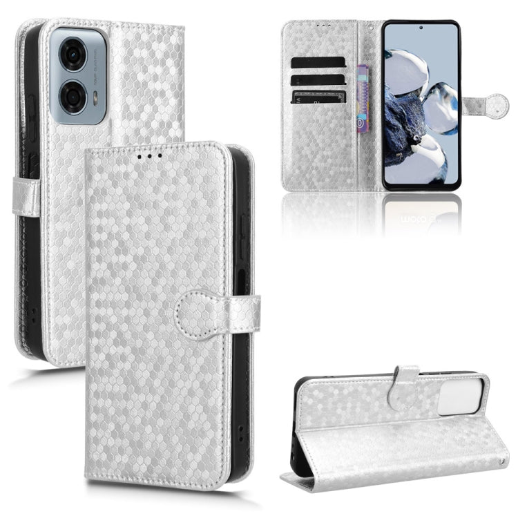 For Motorola Moto G Power 5G 2024 Honeycomb Dot Texture Leather Phone Case(Silver) - Motorola Cases by buy2fix | Online Shopping UK | buy2fix