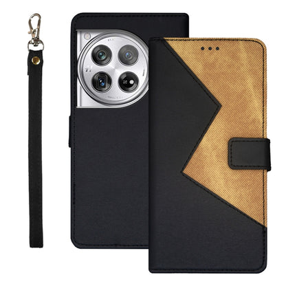 For OnePlus 12 idewei Two-color Splicing Leather Phone Case(Black) - OnePlus Cases by idewei | Online Shopping UK | buy2fix