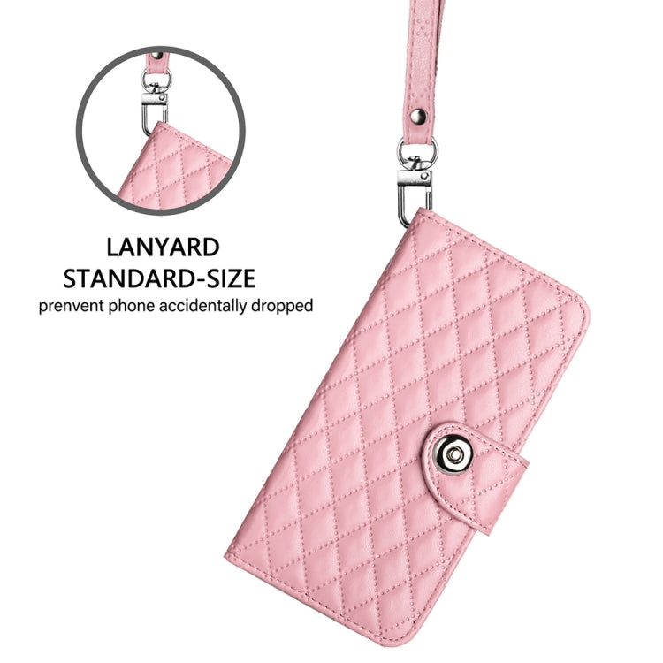 For Motorola Edge 2024 Rhombic Texture Flip Leather Phone Case with Lanyard(Pink) - Motorola Cases by buy2fix | Online Shopping UK | buy2fix