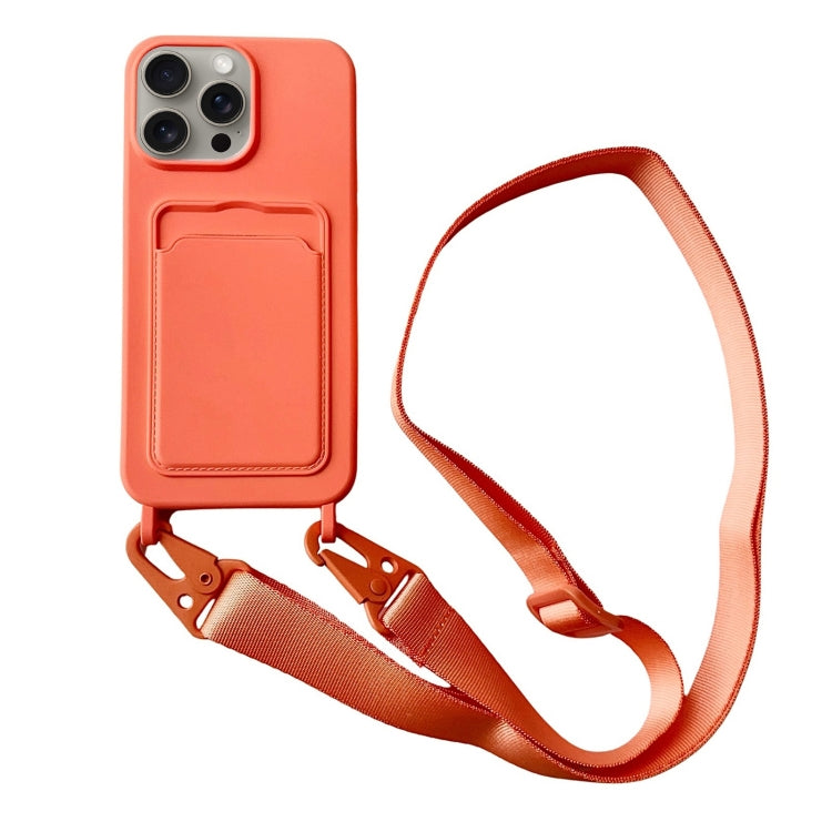 For iPhone 16 Pro Max Card Slot Liquid Silicone Phone Case with Lanyard(Orange) - iPhone 16 Pro Max Cases by buy2fix | Online Shopping UK | buy2fix