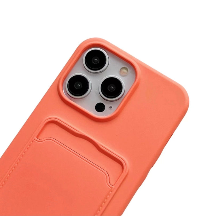 For iPhone 16 Pro Card Slot Liquid Silicone Phone Case with Lanyard(Orange) - iPhone 16 Pro Cases by buy2fix | Online Shopping UK | buy2fix