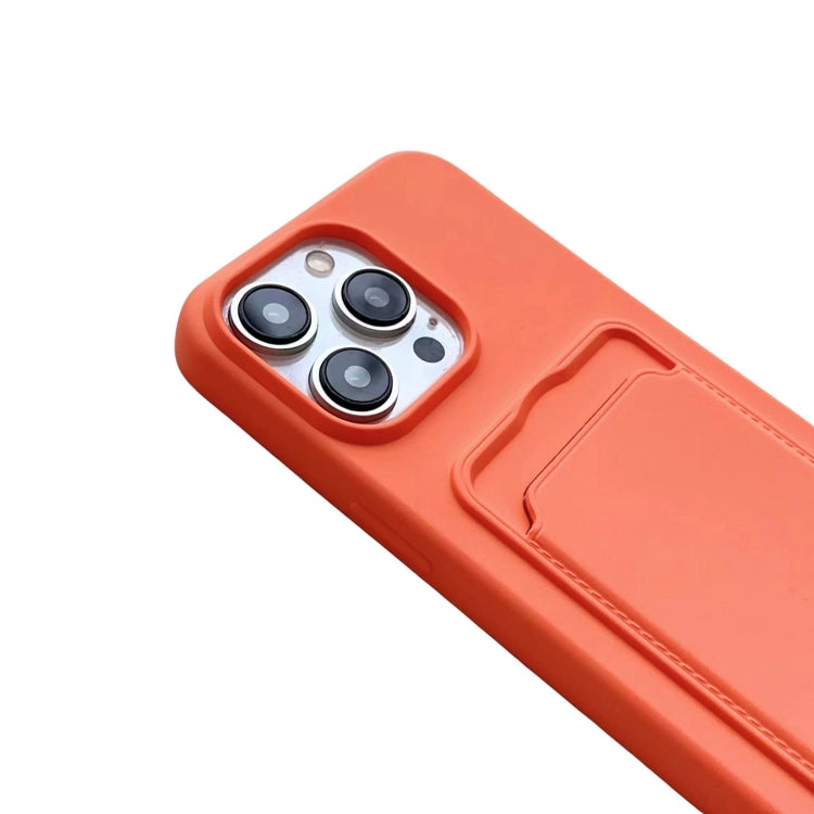 For iPhone 16 Plus Card Slot Liquid Silicone Phone Case with Lanyard(Orange) - iPhone 16 Plus Cases by buy2fix | Online Shopping UK | buy2fix