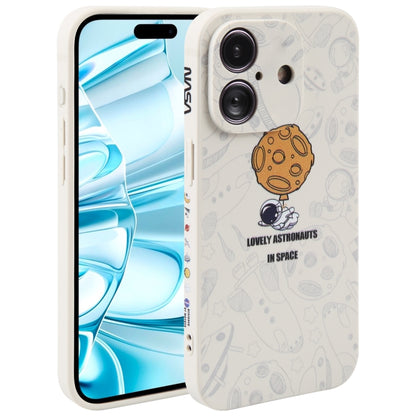 For iPhone 16 Plus Astronaut Pattern Silicone Straight Edge Phone Case(Lovely Astronaut-White) - iPhone 16 Plus Cases by buy2fix | Online Shopping UK | buy2fix