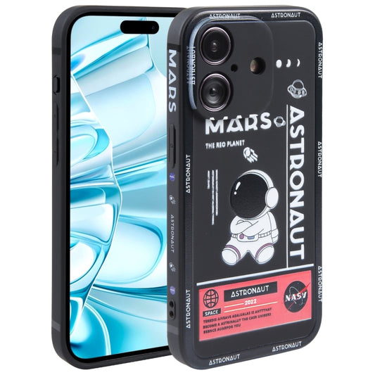 For iPhone 16 Astronaut Pattern Silicone Straight Edge Phone Case(Mars Astronaut-Black) - iPhone 16 Cases by buy2fix | Online Shopping UK | buy2fix