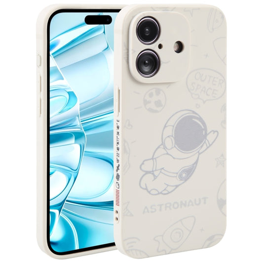 For iPhone 16 Astronaut Pattern Silicone Straight Edge Phone Case(Flying Astronaut-White) - iPhone 16 Cases by buy2fix | Online Shopping UK | buy2fix