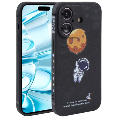 For iPhone 16 Astronaut Pattern Silicone Straight Edge Phone Case(Planet Landing-Black) - iPhone 16 Cases by buy2fix | Online Shopping UK | buy2fix