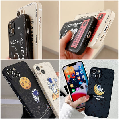 For iPhone 16 Astronaut Pattern Silicone Straight Edge Phone Case(Lovely Astronaut-White) - iPhone 16 Cases by buy2fix | Online Shopping UK | buy2fix