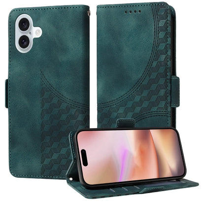 For iPhone 16 Embossed Rhombus Starry Leather Phone Case(Green) - More iPhone Cases by buy2fix | Online Shopping UK | buy2fix