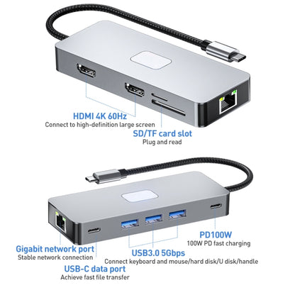 BYL-2315 10 in 1 Type-C to PD100W + USB3.0 + HDMI + RJ45 + SD/TF HUB Docking Station(Space Grey) - USB HUB by buy2fix | Online Shopping UK | buy2fix