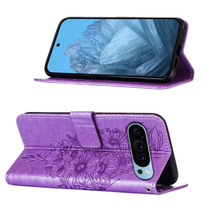 For Google Pixel 9 Embossed Butterfly Leather Phone Case(Purple) - Google Cases by buy2fix | Online Shopping UK | buy2fix