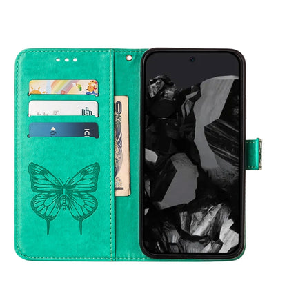 For Google Pixel 9 Pro Embossed Butterfly Leather Phone Case(Green) - Google Cases by buy2fix | Online Shopping UK | buy2fix