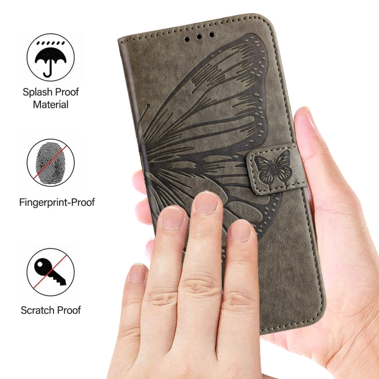 For Google Pixel 9 Pro XL Embossed Butterfly Leather Phone Case(Grey) - Google Cases by buy2fix | Online Shopping UK | buy2fix