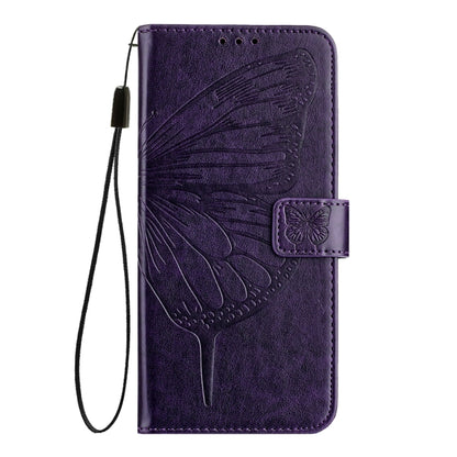 For Google Pixel 9 Pro XL Embossed Butterfly Leather Phone Case(Dark Purple) - Google Cases by buy2fix | Online Shopping UK | buy2fix