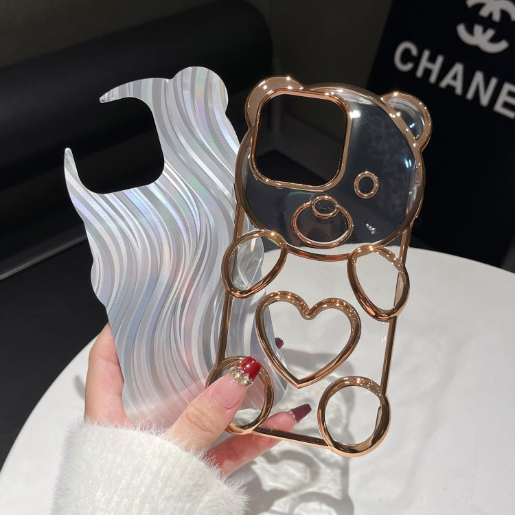 For iPhone 16 Pro Bear Shaped Embossed Electroplated Laser TPU Phone Case(Blue) - iPhone 16 Pro Cases by buy2fix | Online Shopping UK | buy2fix