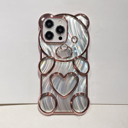 For iPhone 16 Pro Bear Shaped Embossed Electroplated Laser TPU Phone Case(Black) - iPhone 16 Pro Cases by buy2fix | Online Shopping UK | buy2fix