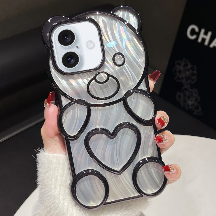 For iPhone 16 Bear Shaped Embossed Electroplated Laser TPU Phone Case(Black) - iPhone 16 Cases by buy2fix | Online Shopping UK | buy2fix