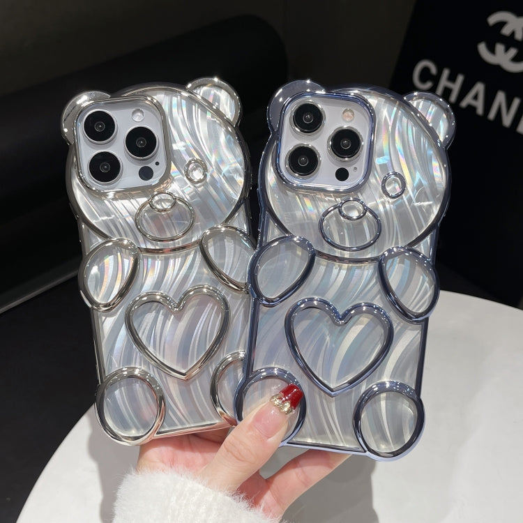 For iPhone 16 Bear Shaped Embossed Electroplated Laser TPU Phone Case(Black) - iPhone 16 Cases by buy2fix | Online Shopping UK | buy2fix