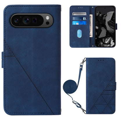 For Google Pixel 9 Pro Crossbody 3D Embossed Flip Leather Phone Case(Blue) - Google Cases by buy2fix | Online Shopping UK | buy2fix