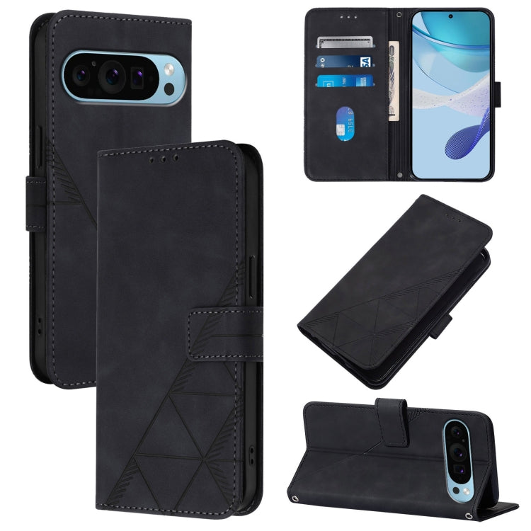 For Google Pixel 9 Pro XL Crossbody 3D Embossed Flip Leather Phone Case(Black) - Google Cases by buy2fix | Online Shopping UK | buy2fix