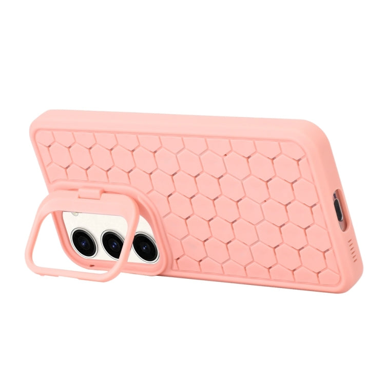 For Samsung Galaxy S24+ 5G Honeycomb Radiating Lens Holder Magsafe Phone Case(Pink) - Galaxy S24+ 5G Cases by buy2fix | Online Shopping UK | buy2fix