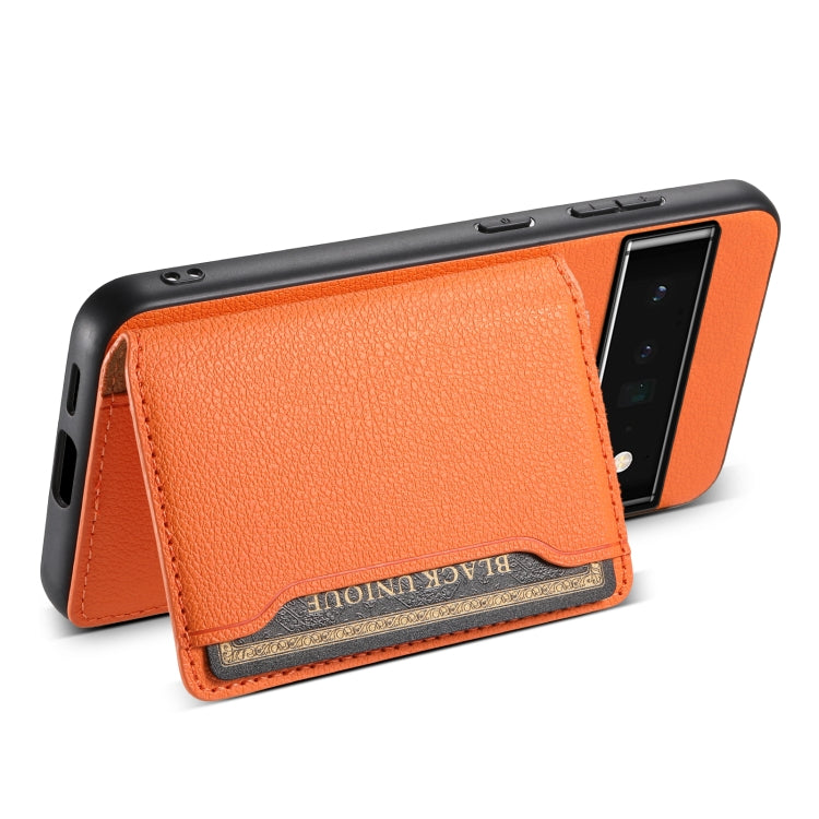 For Google Pixel 6 Pro Calf Texture Card Bag Design Full Coverage Phone Case(Orange) - Google Cases by buy2fix | Online Shopping UK | buy2fix