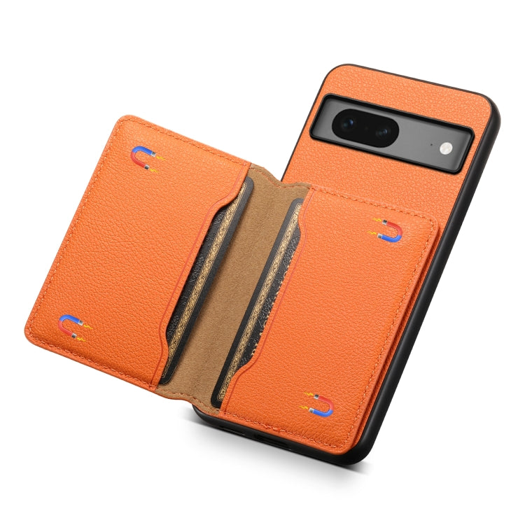 For Google Pixel 7 5G Calf Texture Card Bag Design Full Coverage Phone Case(Orange) - Google Cases by buy2fix | Online Shopping UK | buy2fix