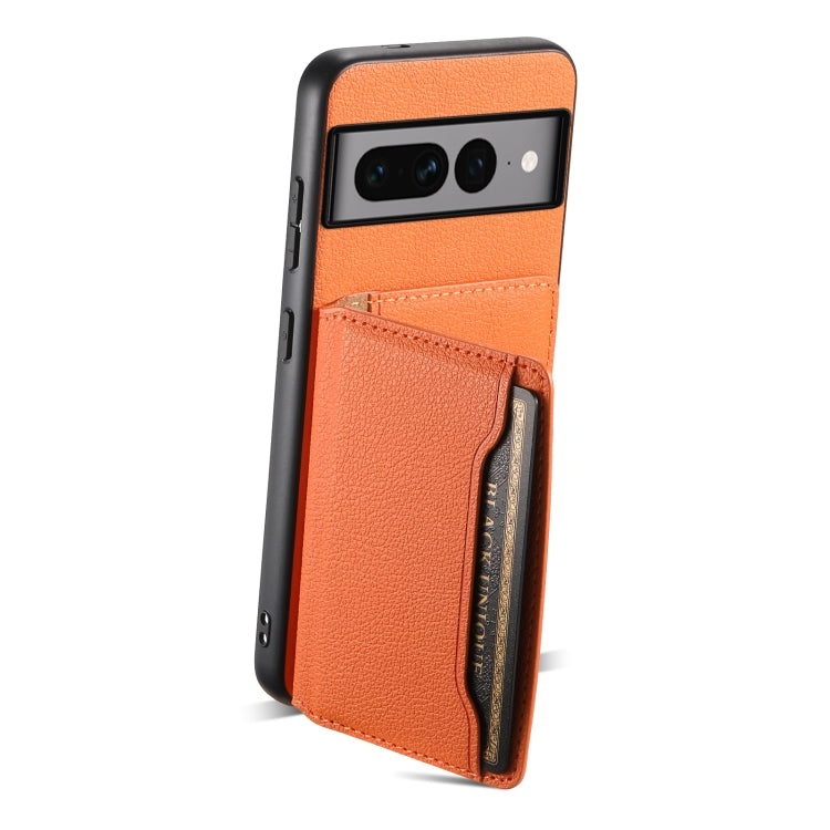 For Google Pixel 7 Pro 5G Calf Texture Card Bag Design Full Coverage Phone Case(Orange) - Google Cases by buy2fix | Online Shopping UK | buy2fix